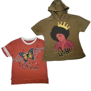 Just 2 Cute 2 Pack Top Tee Graphic Queen & Butterfly Girls Size 10/12 NWT - Picture 1 of 5