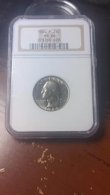 1980 P Washington Quarter Dollar 25C Older ANA holder NGC MS66              4693 - Image 1 of 4
