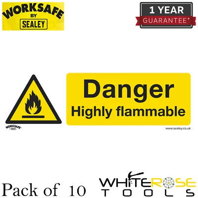 Sealey Danger Highly Flammable Warning Safety Sign Rigid Plastic Pack of 10 - Image 1 of 2