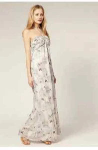 Ted Baker Birdcage Bird Print Maxi Dress Gown Halter Cream Size TB 4 UK 14 - Picture 1 of 2