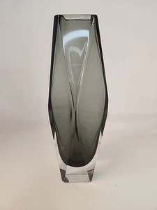 Vase Faceted Sommerso Art Glass Smokey Grey Mid Century Modern 11-1/2" Tall - Picture 1 of 14