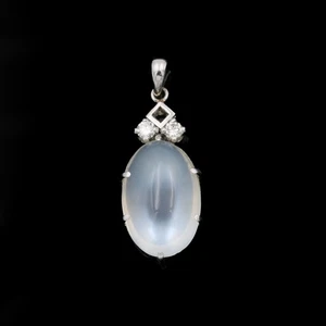 14k White Gold 11.18ct Oval Cabochon Moonstone & 0.12ctw Diamond Pendant #E2532 - Picture 1 of 7