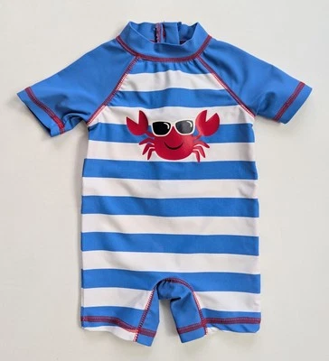 Traje de baño LITTLE ME Baby Boy 6-9M Cangrejo y Rayas Rashguard 1 pieza Foto 1 de 3