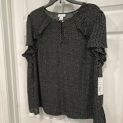 Ladies 0X 1X Blouse-black Dots-Liz Claiborne-short Sleeves NWT - Image 1 of 4