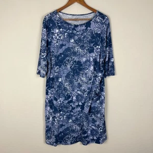 Pure J Jill Kleid Wickeloptik Damen groß blau geblümt 3/4 Arm Tunika fließend L - Bild 1 von 13