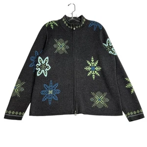 Eddie Bauer Langarm Schneeflocke Alpine Full Zip Cardigan Pullover grau Damen XL - Bild 1 von 11