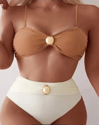 Zaful Chic Tan and Off White Bikini Set Size XL Foto 1 de 4