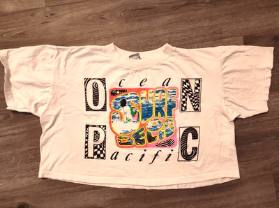 Camisa De Colección OP Ocean Pacific Adulto Talla Única Blanca Años 80 Top Corto Punto Único Foto 1 de 4