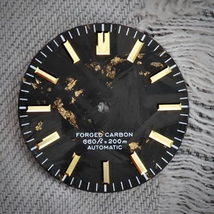 Dial Maker - Gold leaf Forged Carbon Dial NO DATE For 9015 or NH35 - Picture 1 of 3