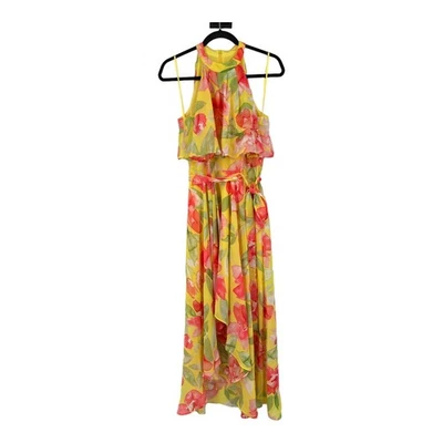 Vestido Eliza J Floral Cuello Halter Alto Bajo Amarillo Talla 4  Foto 1 de 4
