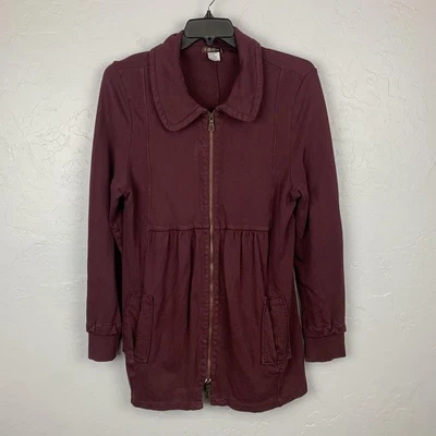 XCVI Jacket Womens XL Burgundy Zip Front Cotton Peplum Tunic Pockets Style 1934 - Image 1 of 4