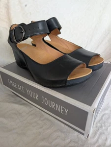 Dansko Women's Tiana Burnished Calf Sandal Black Leather Sz 38- 7.5/ 8 US - Picture 1 of 3