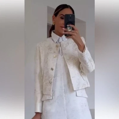 Blazer ZARA CROPPED FOIL DORADO Talla Extra Grande XL Foto 1 de 4