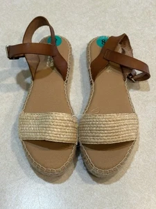Sandali espadrillas donna Paseart in pelle marrone con cinturino alla caviglia taglia 8 nuovi - Foto 1 di 8