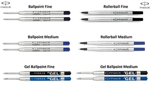 2 x Genuine Parker Medium Fine Ball Point or Rollerball Pen Refill Black or Blue - Picture 1 of 17