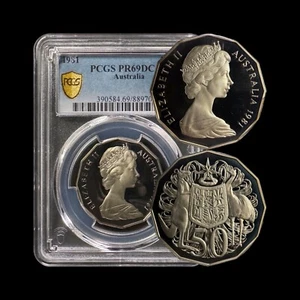 AUSTRALIA. 1981, 50 Cents - PCGS PR69 - Elizabeth II, Coat of Arms, Kangaroo Emu - Picture 1 of 5