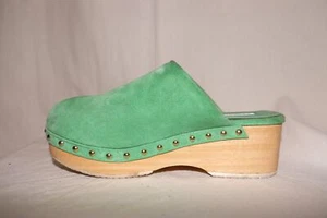 ARKET zoccoli svedesi in pelle scamosciata di alta qualità con suola in legno EUR 41 verde - Foto 1 di 7