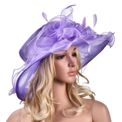 Mujer Organza Floral Kentucky Derby Ala Ancha Sol Sombrero Formal Fiesta Iglesia A341 Foto 1 de 4