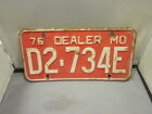 VINTAGE 1976 MO MISSOURI DEALER LICENSE PLATE EXPIRED OVER 3 YEARS # D2-734E