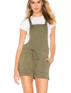 BB Dakota Women’s L Get Shortie Army Green French Terry Shortall Romper - Picture 1 of 11
