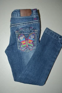 Vigoss Girls Skinny Embroidered Colorful Flower Blue Denim Jeans Sz 4 - Picture 1 of 11