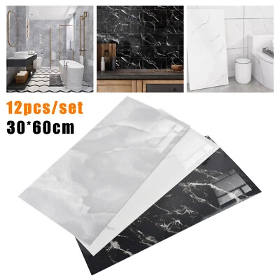 12x Self-Adhesive Marble Tiles Wall Sticker Stick On Kitchen Bathroom Home Decor - Image 1 of 4