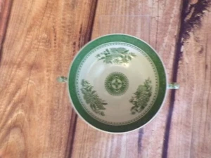 TAZÓN DE SOPA BLANCA VERDE COPELAND SPODES FITZHUGH PIEDRA PORCELANA INGLANDIA - Imagen 1 de 5
