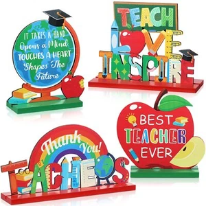 4 Pcs Teacher Appreciation Table Decoration Centerpieces Wooden Sign Thank You T - Picture 1 of 6