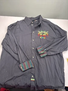 Coogi Black Button Down Long Sleeve Dress Shirt Rainbow Flip Cuffs Mens XXXL - Picture 1 of 16