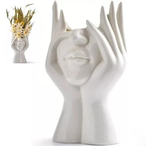 Jarrón Cara Cerámica, Florero Blanco para Decoración, 5.3" W X 4.7" H Decorativo Moderno - Imagen 1 de 3
