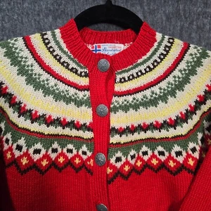 Vintage 60s Hand-knitted in Norway Cardigan Child size Medium - Picture 1 of 8