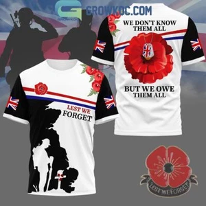 Veterans Day Lest We Forget We Don’t Know Them All Be We Owe Them All TShirt - Picture 1 of 6