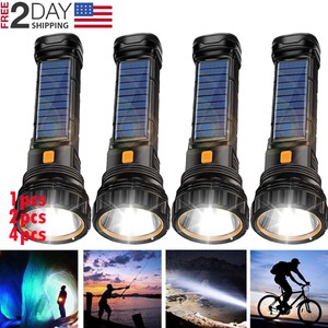 1-4x LED Solar Tactical Flashlight Rechargeable Light Outdoor Camping Torch Lamp