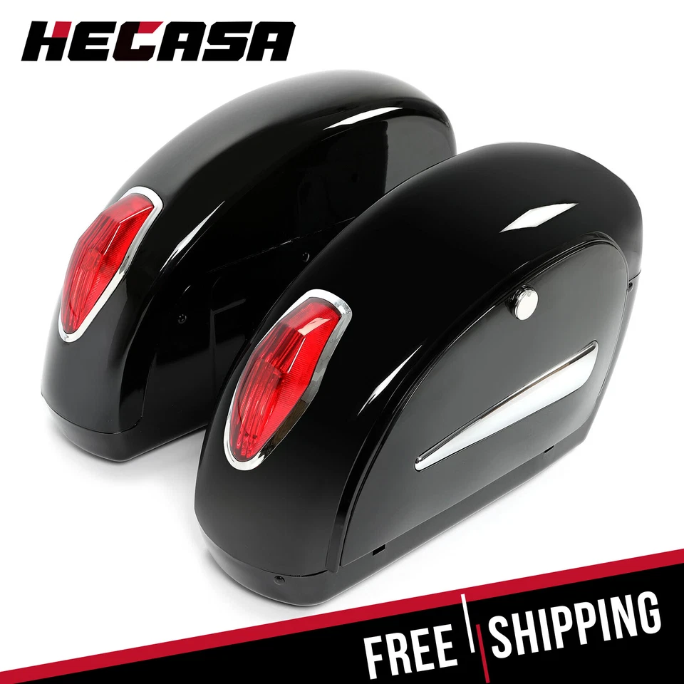 Motorcycle Hard Saddlebag Bags Side Box w/ Lights For Kawasaki Cruiser Vulcan - Image 1 of 4