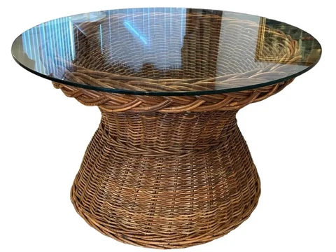MID CENTURY VINTAGE WICKER RATTAN COFFEE TABLE Cover