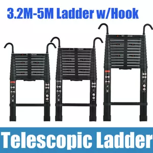 Folding Ladder 3-6M Aluminum Telescoping Collapsible Roof Climb Ladders + Hooks - Picture 1 of 16