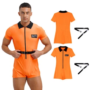 Adults Orange Prisoner Jumpsuit + Belt Prison Fancy Dress Costume Party Clubwear - Picture 1 of 19