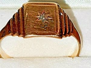 VINTAGE 9 KT GOLD GEPUNZT HERREN DIAMANT CHIP SIEGELRING SEHR GUTER ZUSTAND - Bild 1 von 5