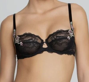 $176 Lise Charmel Women's Black Desir De Roses Underwire Demi Bra Size 32B - Picture 1 of 3