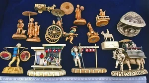 12 RARE Vintage Plastic Celluloid Japanese Figure Stall Rickshaw Clam Cart Dance - Picture 1 of 10