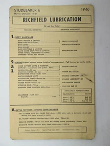 Richfield Lubrication Reference Card for Studebaker 6 Skyway Champion 1946 - Picture 1 of 3