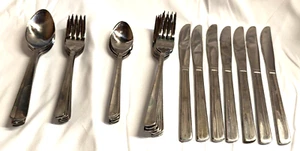 Vtg Stainless Steel Korea Flatware MCM Slant Heavy Svc for 8 minus 1 knife 39Pcs - Picture 1 of 8