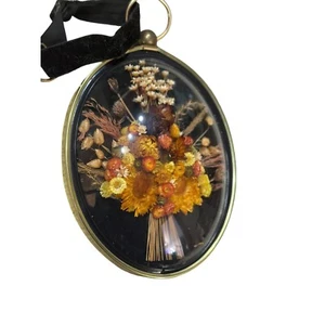 Vintage Cideart Oval Bubble Glass Framed Dried Flowers Belgium Wall Decor - Picture 1 of 5