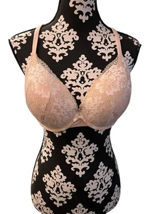 Victorias Secret Pink Bra Women’s Push Up Bra Size 34DD Beige Lace - Picture 1 of 6