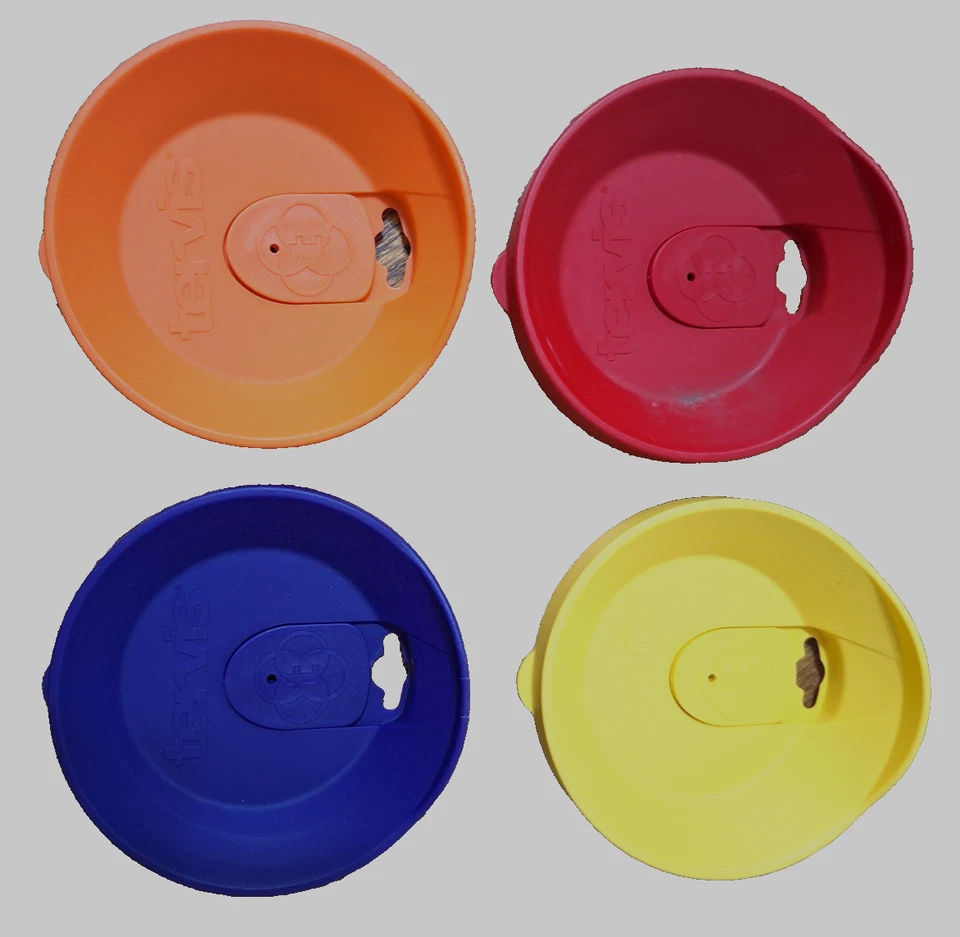 Tapa de viaje para vaso Tervis con deslizador 16 oz. Lote de 4 en azul naranja amarillo rojo Foto 1 de 2