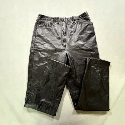 Lauren Ralph Lauren Pants Women’s 8 28x29  Black Genuine Leather Pants VTG Moto - Image 1 of 4
