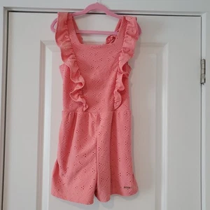 Tahari Girl Pink Coral Eyelet Sleeveless One Piece/Jumper/Romper Shorts Size 10 - Picture 1 of 2