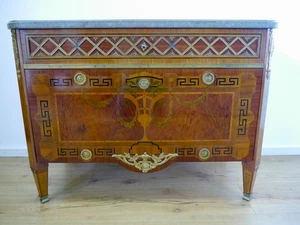 Klassizismus Biedermeier Kommode mit Bronze Beschlägen und Marmorplatte um 1950 - Bild 1 von 24
