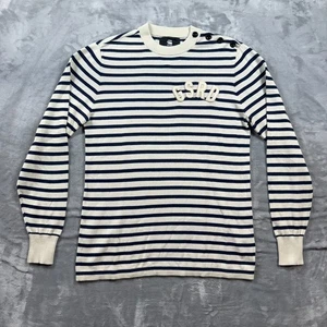 G-Star Zanter Knit Sweater Men L Blue/White Striped Stretchable Crew Neck - Picture 1 of 12