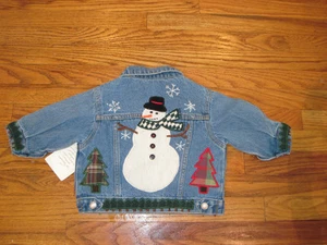 Baby Gap 3-12 Monate applizierte Winter Schneemann Jeans Denim Weihnachten Jacke Neu mit Etikett - Bild 1 von 4